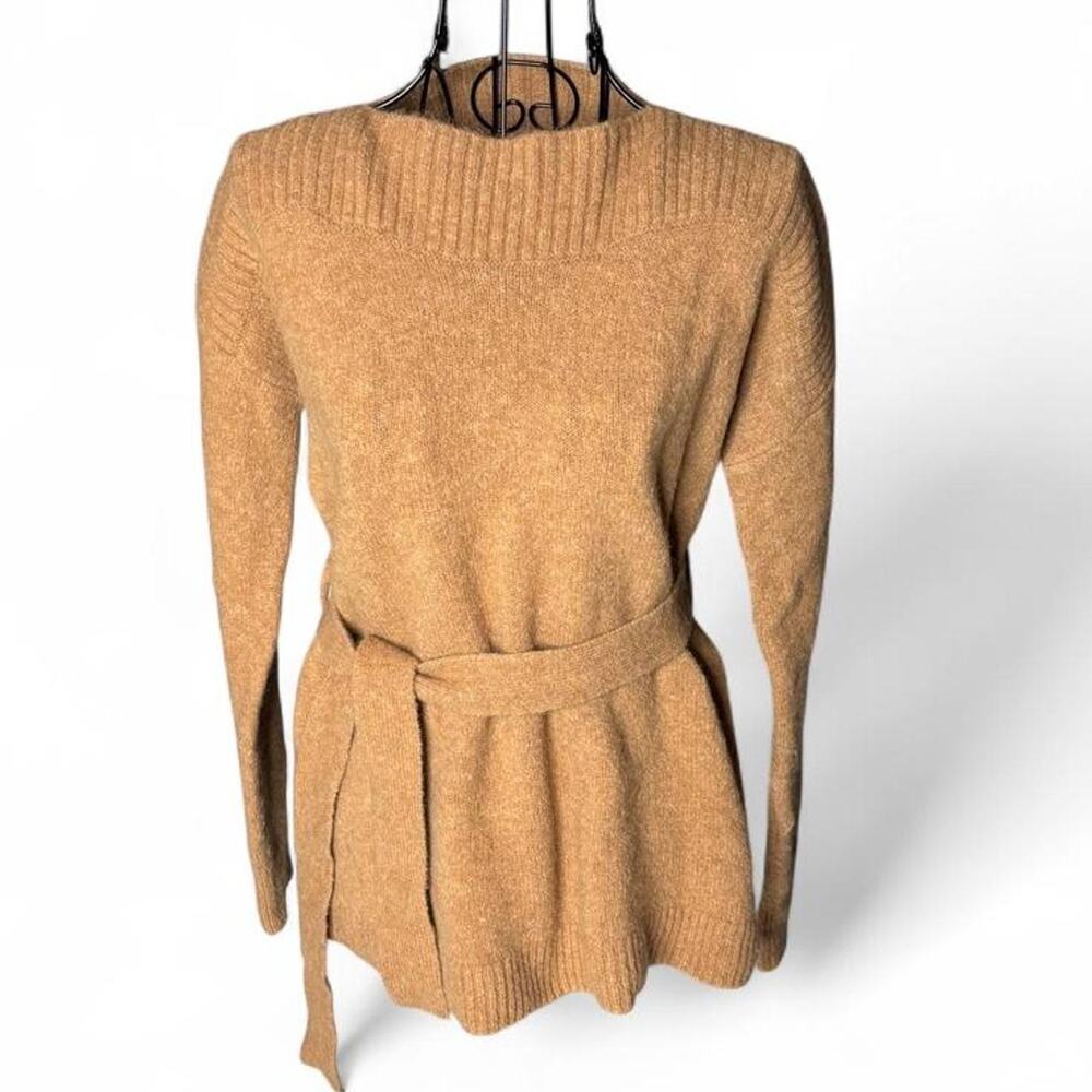Madewell Alpaca Wool Blend Belted Mock Neck Sweater XS Camel Tan